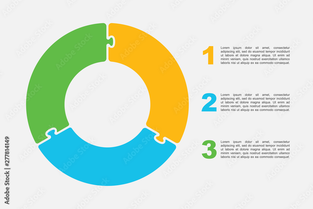 Three pieces puzzle circles diagram info graphic. Three pieces puzzle circles diagram info graphic.