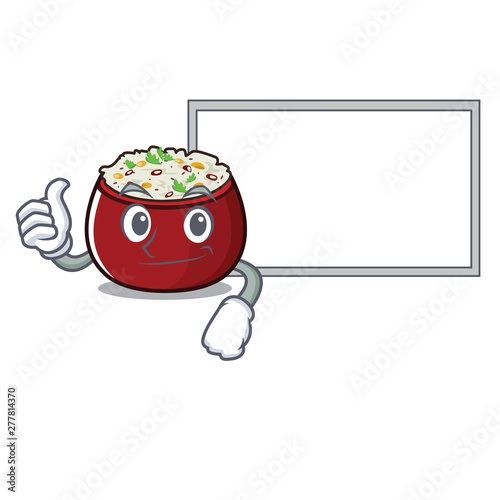 Thumbs up with board curd rice served in mascot bowl