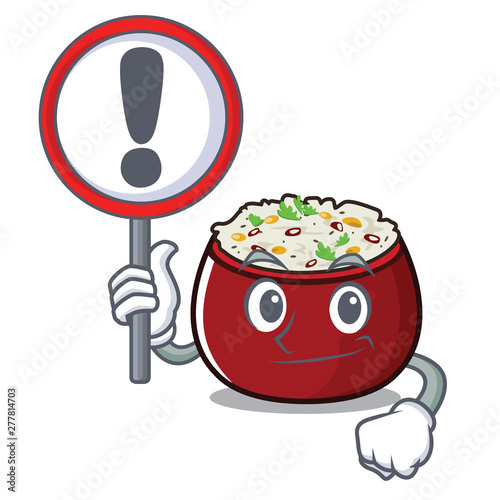 With sign curd rice served in mascot bowl