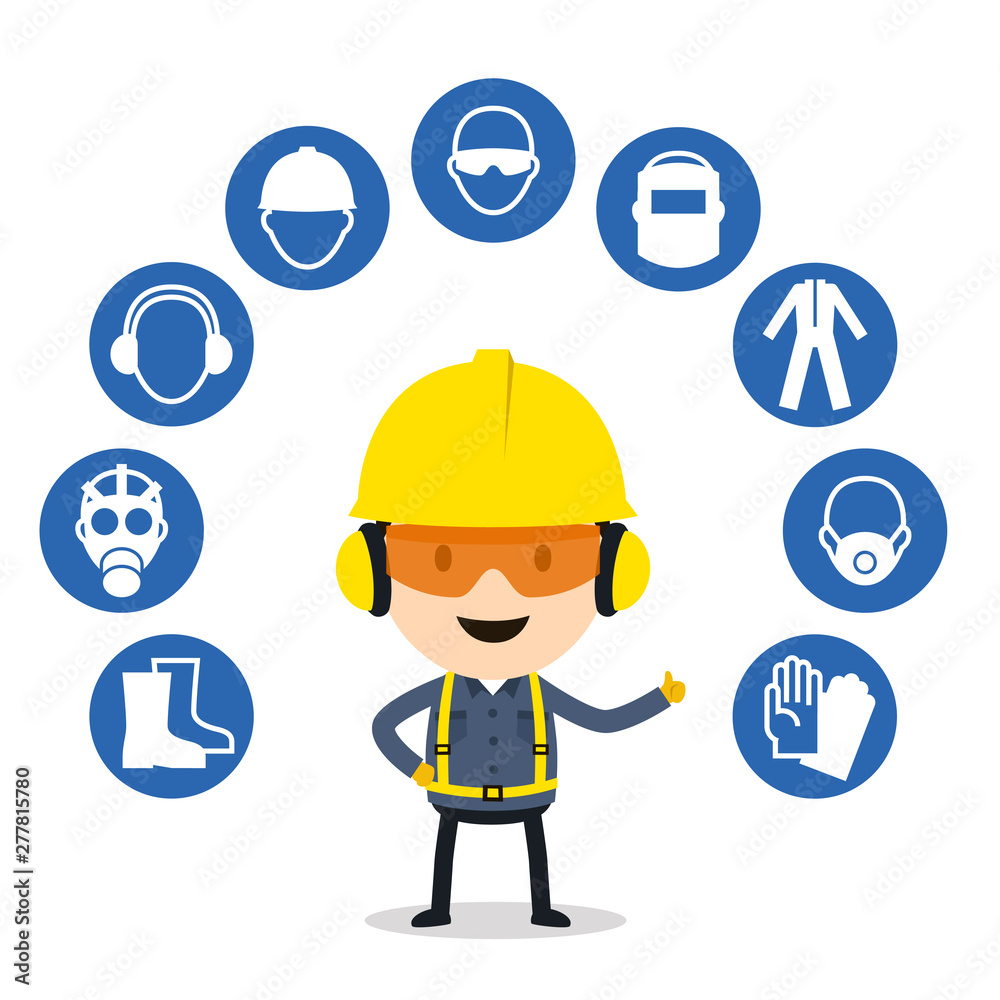 Vektorová grafika „Personal protective equipment and safety icons, Vector  illustration, Safety and accident, Industrial safety cartoon“ ze služby  Stock | Adobe Stock