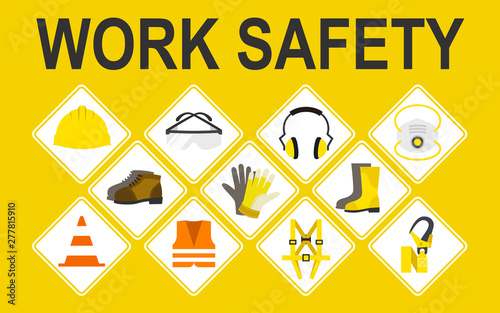Work safety vector icons set, Vector illustration, Safety and accident, Industrial safety cartoon photo
