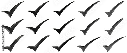 Black correct mark symbol collection on white background