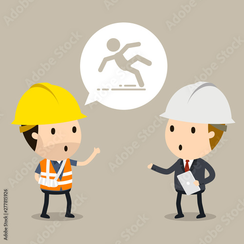 Talk to the manager about workplace safety, Vector illustration, Safety and accident, Industrial safety cartoon