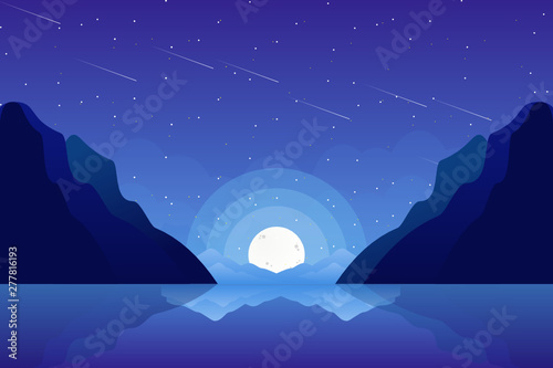 Abstract Fullmoon and starry night sky landscape