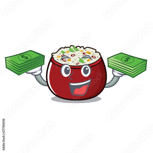 With money bag curd rice isolated with the cartoon