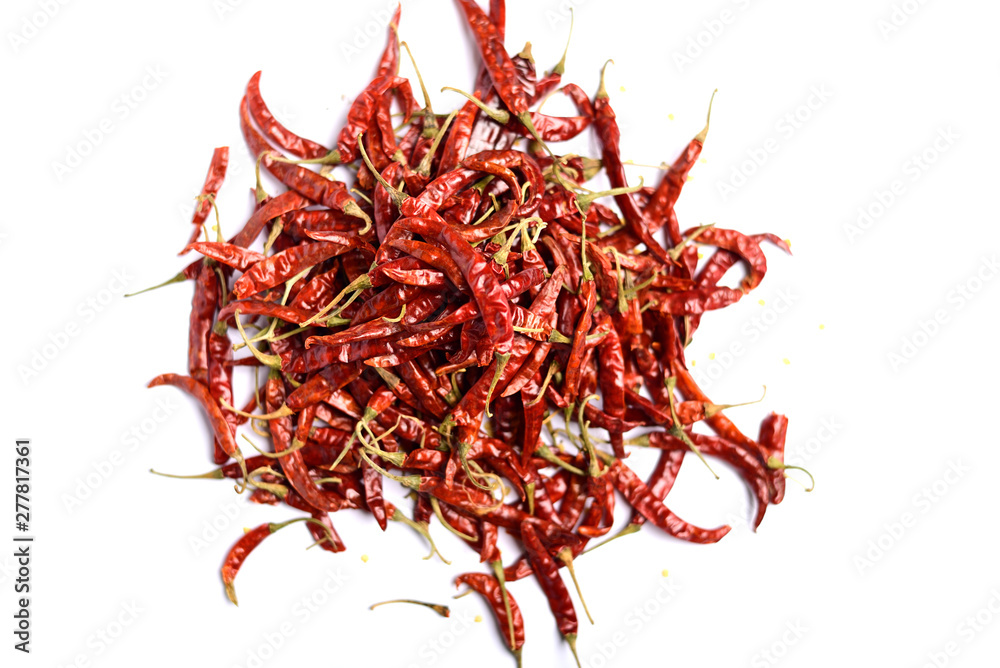Fototapeta premium stack of red chili peppers isolated on white background