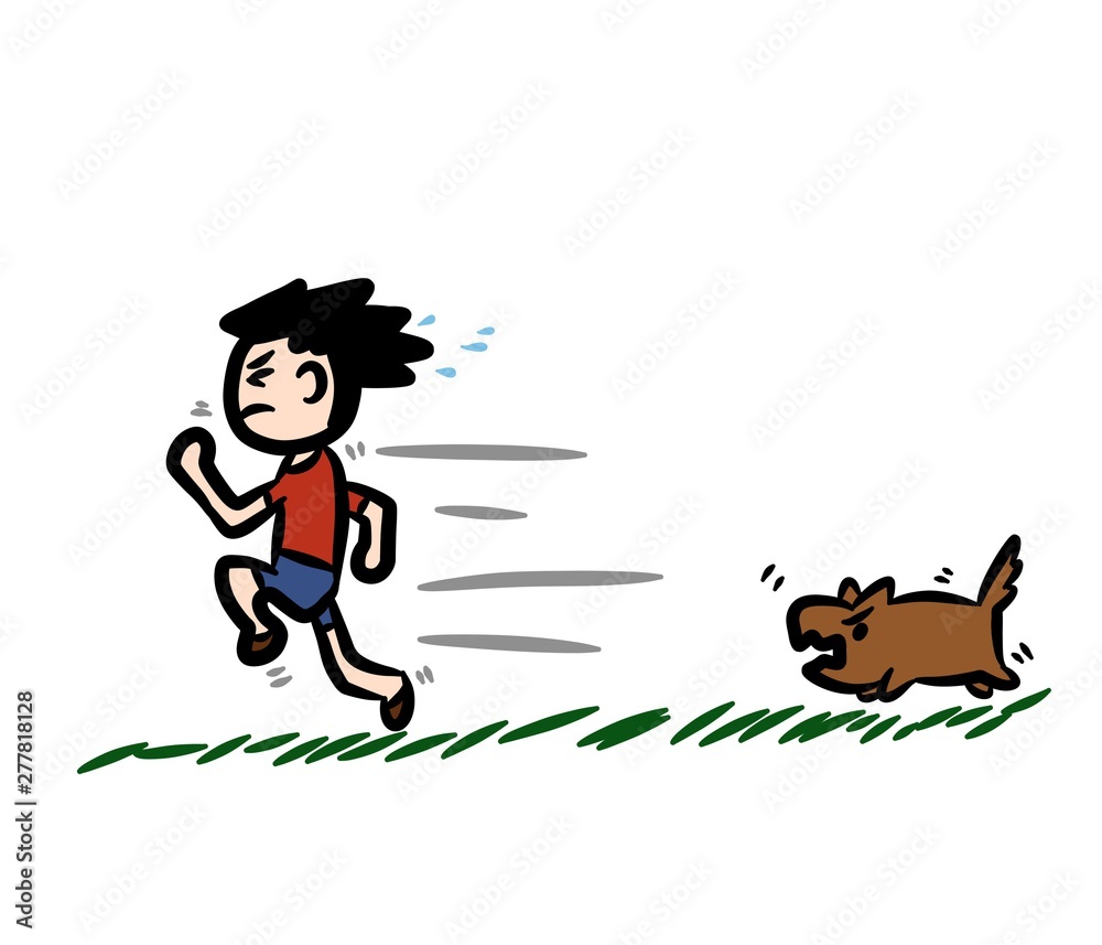 Fototapeta premium cartoon the boy run away from the dog.