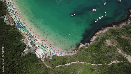 Aerial view tropical beach in Brasil. Rio de Janeiro, Arraial do Cabo . Blue ocean