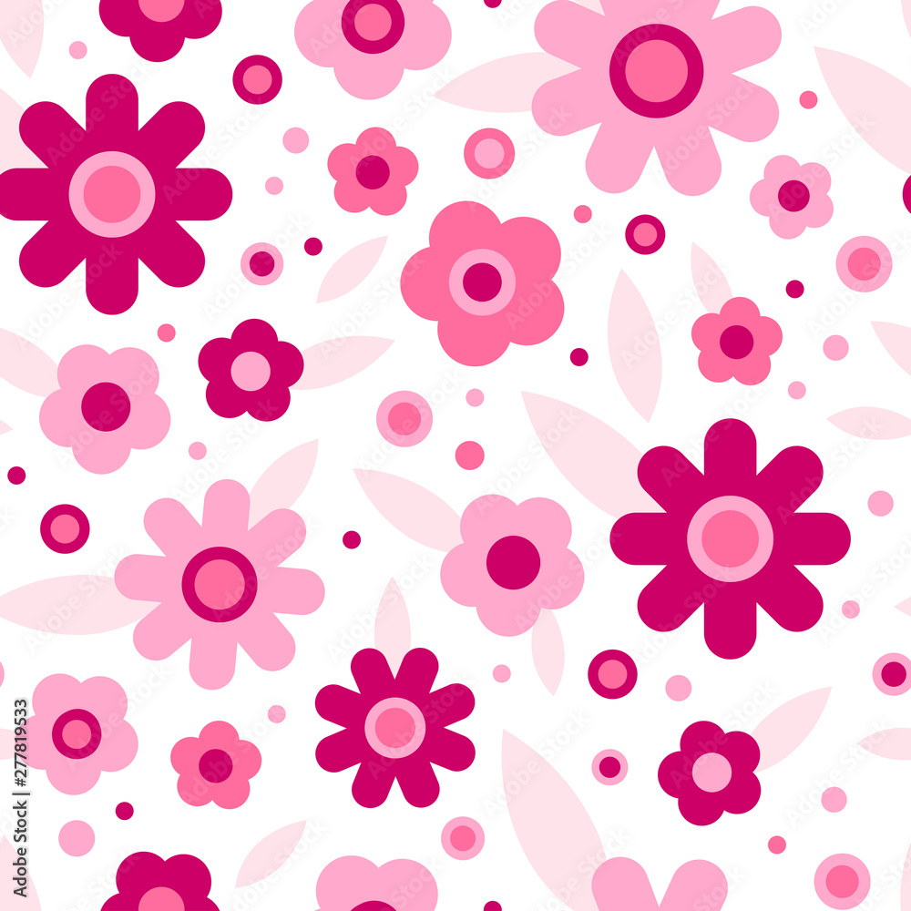 Floral seamless pattern in pink color. Abstract simple background, vector  illustration for print, scrapbooking paper, design, fabric. Stock Vector