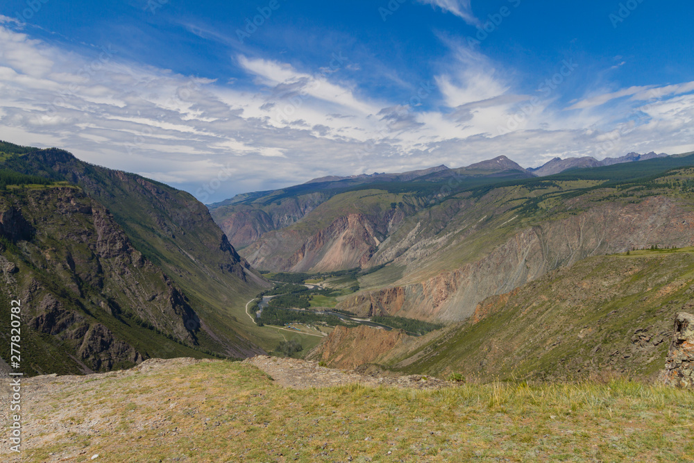 Fototapeta premium Valley of the river, top view. Altay mountains. Summer sunny day.