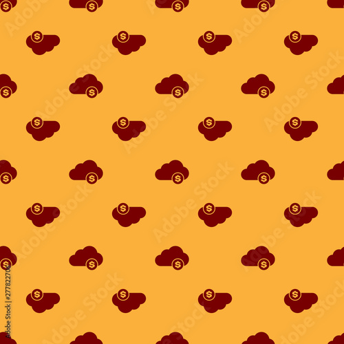 Red Cryptocurrency cloud mining icon isolated seamless pattern on brown background. Blockchain technology, bitcoin, digital money market, cryptocoin wallet. Flat design. Vector Illustration