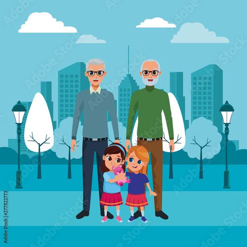 Family grandparents and grandchildren cartoons