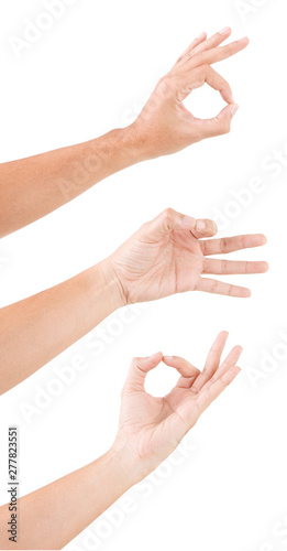 Male asian hand gestures isolated over the white background.OK POSE.