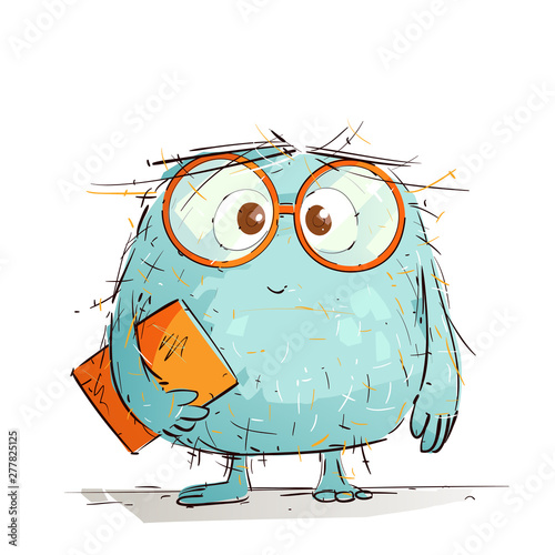 Cute little monster is going to school.