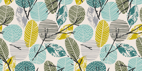 Papier peint photo Couloir et Hall Motif automnal arbres stylisés sans couture  © Nadia Grapes