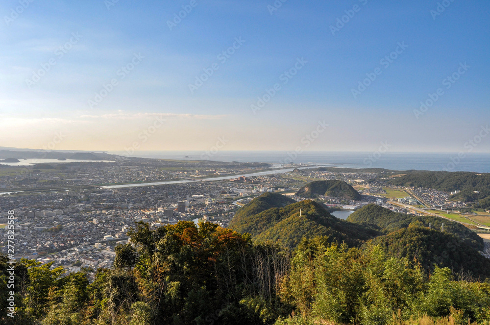 View for Tottori city from Tottori castle in Japan.