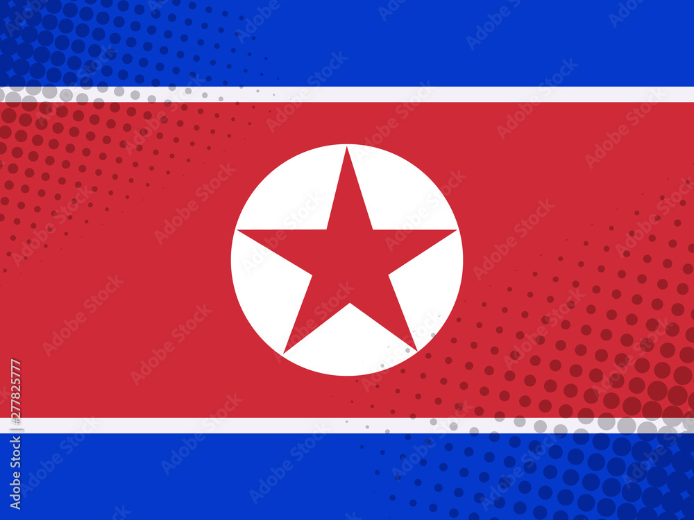 Vector image of the flag of the DPRK with a dot texture in the style of comics