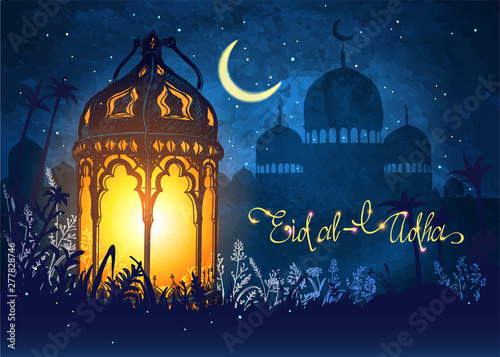 Cover card with lantern on a dark background. Vector illustration