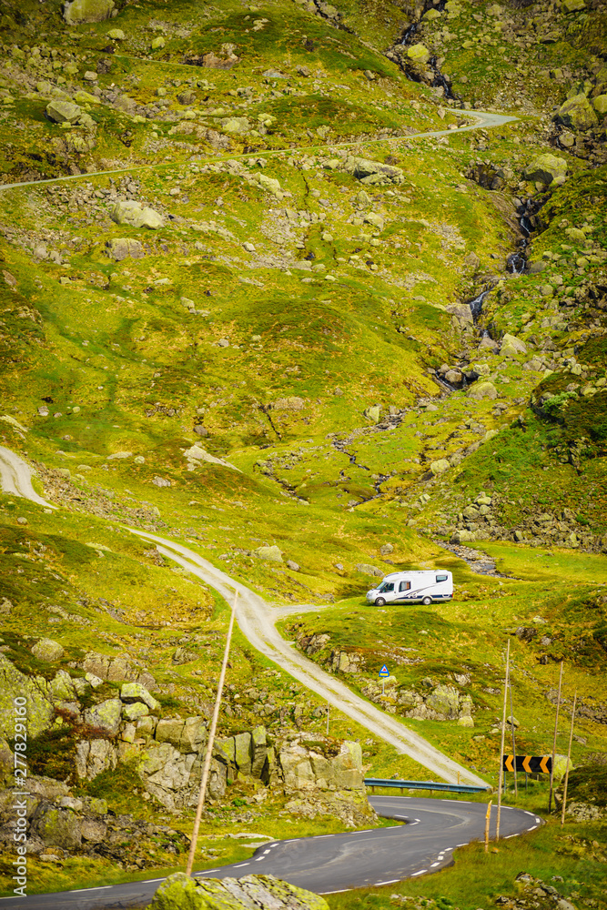 Camper car in norwegian mountains Camper car in norwegian mountains