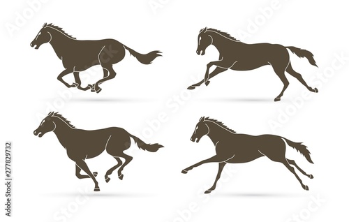Group of horses running cartoon graphic vector.