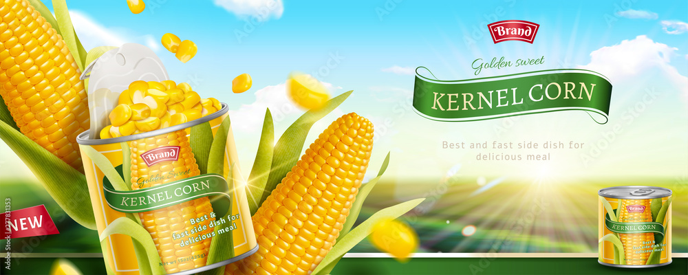 Premium kernel corn can banner - obrazy, fototapety, plakaty 