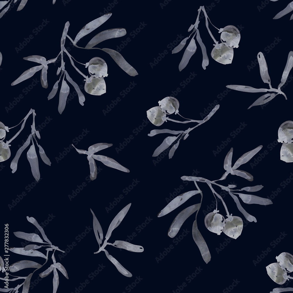Seamless botanical pattern with branches and berries. Leaves, branches ...