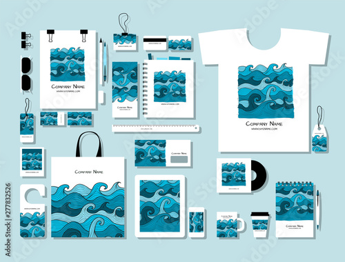 Corporate flat mock-up template, sea waves background