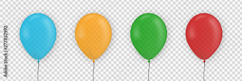Vier bunte Luftballons an Schnur