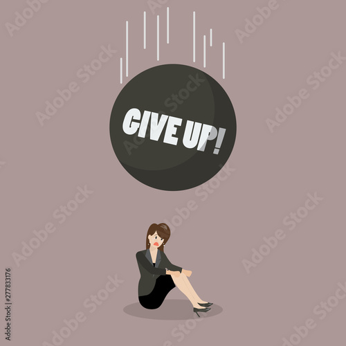 Heavy debt falling to careless business woman
