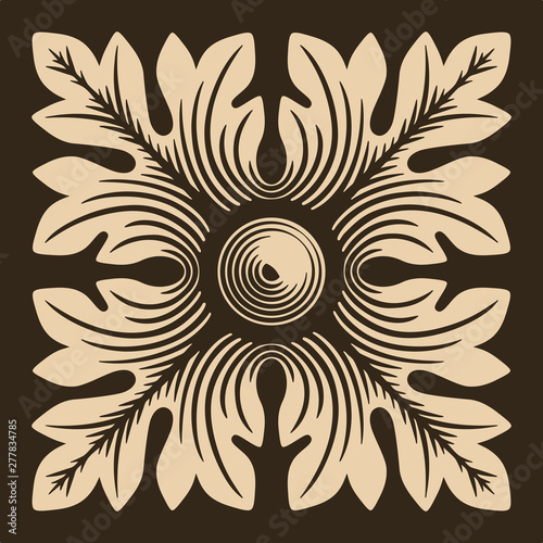 Foliage decorative symmetric ornament in vintage style, vector illustration. 
