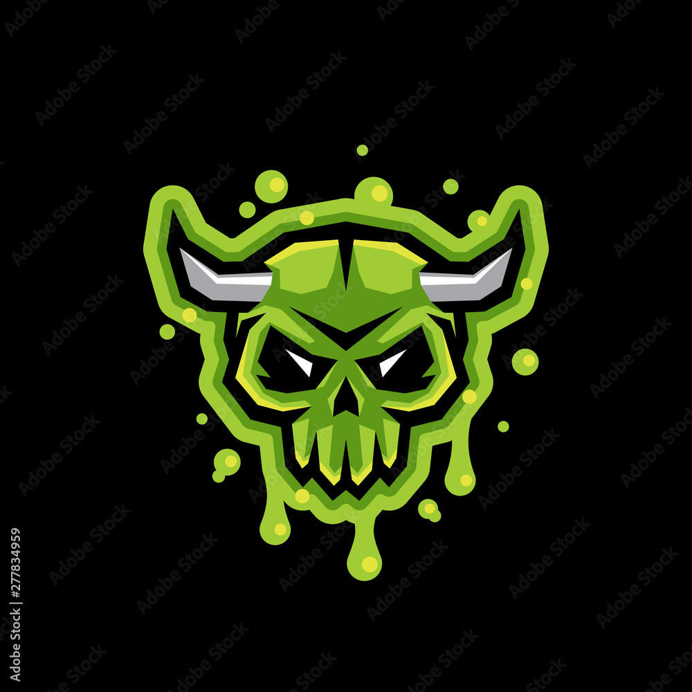 Obraz premium Vector illustration of toxic and radioactive monster, skull, isolated on black background.