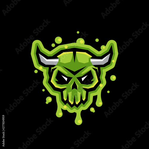Vector illustration of toxic and radioactive monster, skull, isolated on black background.