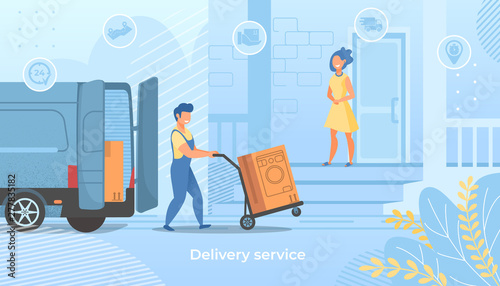 Delivery Worker Push Trolley with Washing Machine