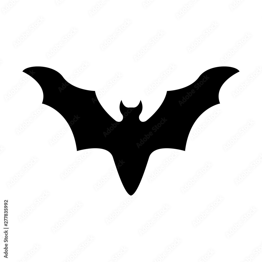 Fototapeta premium Black silhouette of bat isolated on white background. Halloween decorative element. Vector illustration for any design.