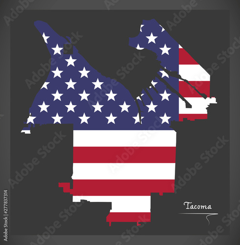 Tacoma Washington City map with American national flag illustration