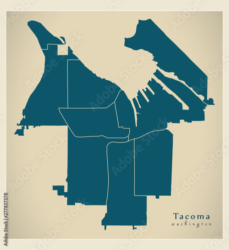 Modern City Map - Tacoma Washington city of the USA with neighborhoods