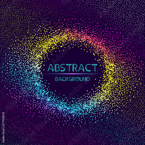 Dynamic abstract scattering particles background made of colored neon specks