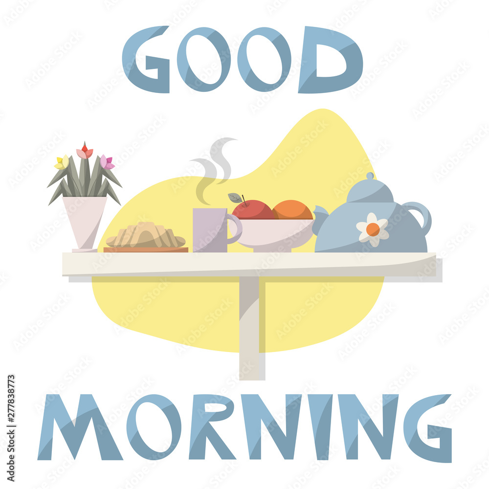 Fototapeta premium Poster template with cartoon brakfast and lettering.