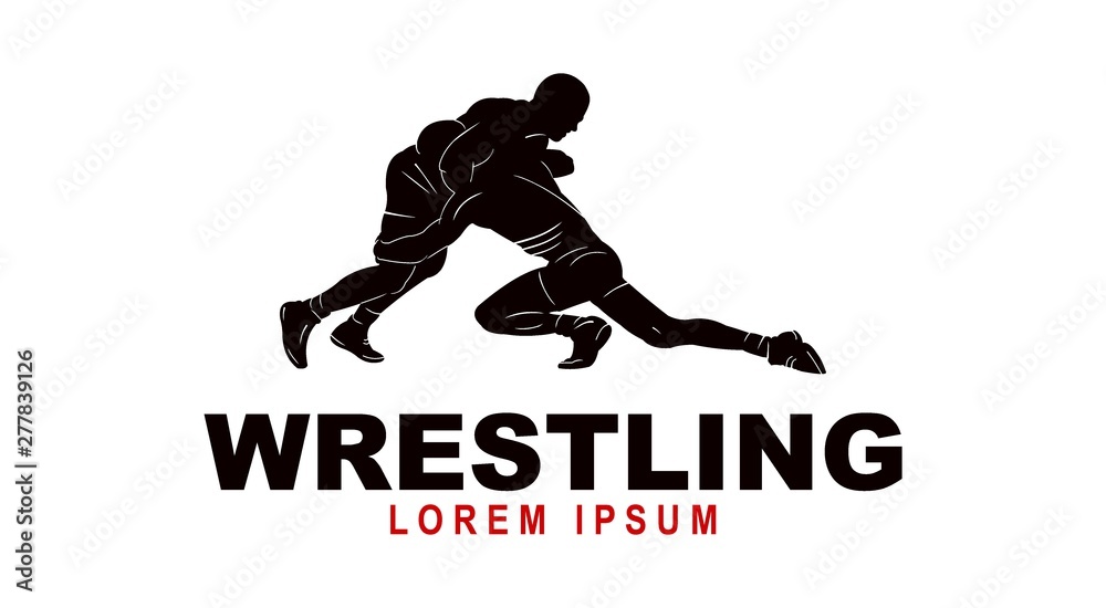 Wrestling logo template, Wrestling Sport Silhouette logo template Stock