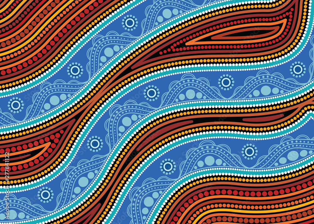 Aboriginal dot art vector painting - River and land concept Stock ...