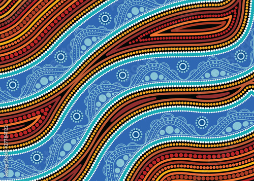 Aboriginal dot art vector painting -  River and land concept