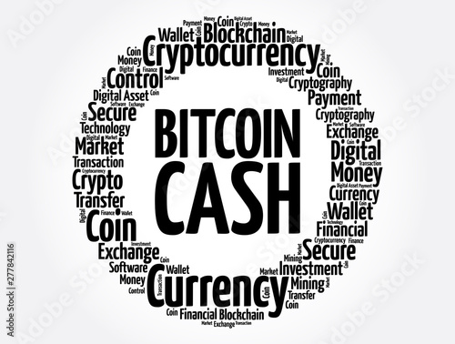 Bitcoin Cash cryptocurrency coin word cloud collage, business concept background