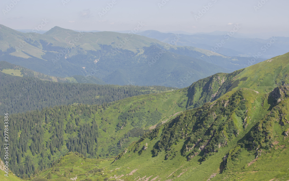 Obraz premium Trekking in the Carpathians, Hike to the border between Ukraine and Romania from Pop Ivan Marmarassky to Pop Ivan Chernogorsky.