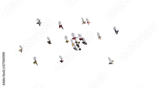 people - top view with shadow - isolated on white background