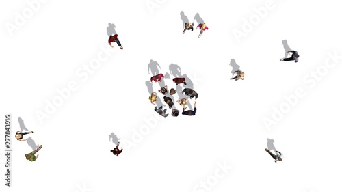 people - top view with shadow - isolated on white background