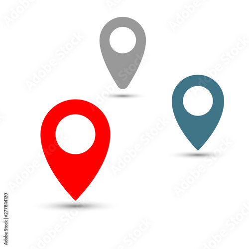 Three thin out line red and gray pin location gps icon. Geometric marker flat shape element. Abstract EPS 10 point illustration. Concept vector sign.