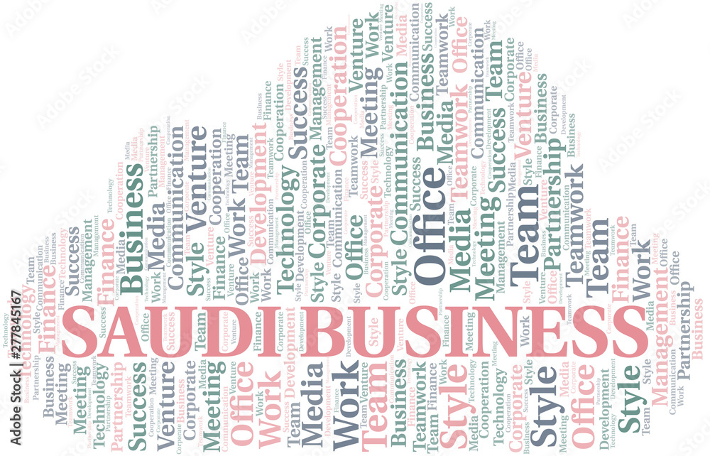 Fototapeta premium Saudi Business word cloud. Collage made with text only.