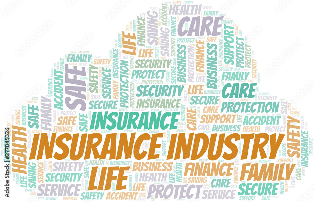 Insurance Industry word cloud vector made with text only.