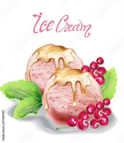 Ice cream scoops Vector watercolor. Delicious banner poster templates