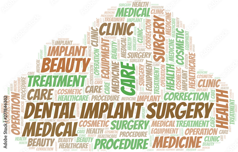 Dental Implant Surgery word cloud vector made with text only.